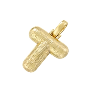 Minimalist gold-plated cross pendant with textured bamboo finish on white background