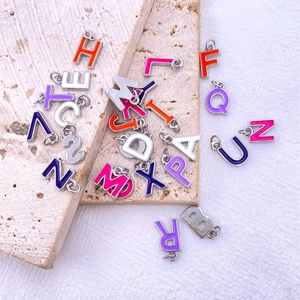 Colorful enamel alphabet charms for DIY jewelry making with 3D metal letters and rings