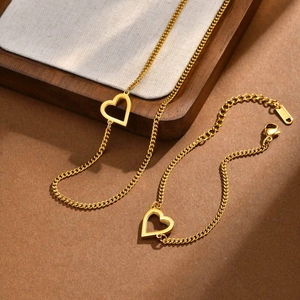 Collana e Bracciale in Acciaio Inossidabile Minimalista Con Pendente a Cuore Vuoto Per Donna Gioielli a Catena Semplice Placcati Oro