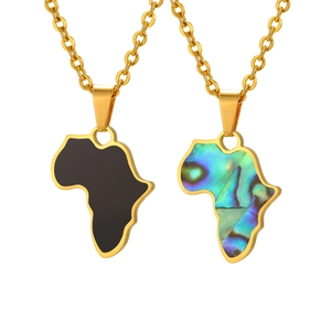 18K vergoldete Edelstahl Afrika Karte Halsketten mit schwarzer Muschel und Abalone-Inlay