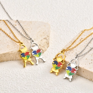 Colliers en acier inoxydable avec pendentif cœur puzzle pour la sensibilisation à l'autisme