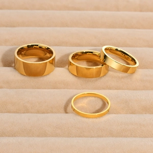 Minimalist Polished Stainless Steel Plain Band Ring For Women Gold Plated Mirror Surface Wedding Jewelry Finger Ring Gift
