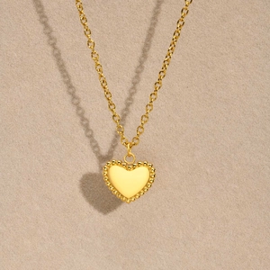 Stainless Steel Heart Pendant Necklace With Milgrain Edge Gold Plated Minimalist Clavicle Chain Elegant Jewelry For Women