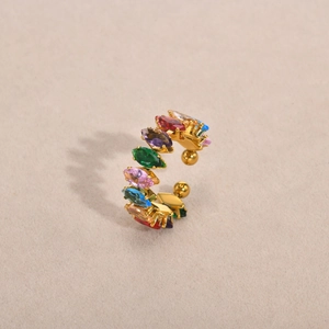 Dames Roestvrij Staal Marquise Zirkonia Open Ring 18K Verguld Verstelbaar Gekleurd Kristal Mode Vingerring Sieraden