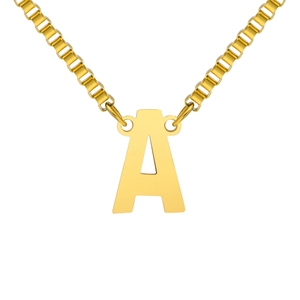 Collier minimaliste en acier inoxydable plaqué or 18K avec pendentif lettre A