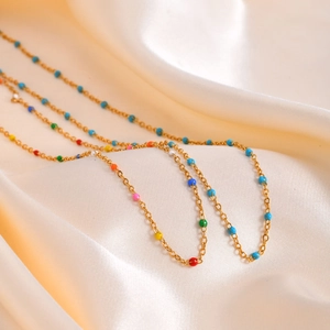 Bohemian Stainless Steel Gold Plated Necklace Bracelet Colorful Seed Beads Jewelry For Women Summer Vacation Accessory