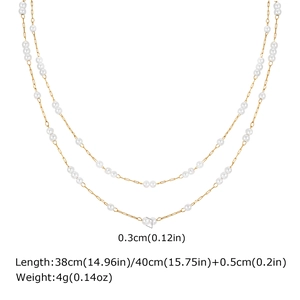 Dubbellaagse 18K vergulde roestvrijstalen ketting met kleine witte parels van 0,3 cm