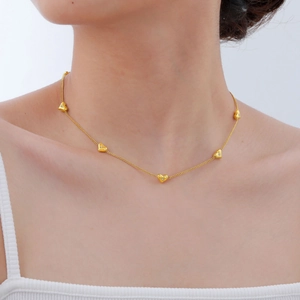 Élégant Collier Pendentif Cœur en Acier Inoxydable Zirconia Pour Femmes Chaîne Délicate Plaquée Or Bijoux de Mode Cadeau