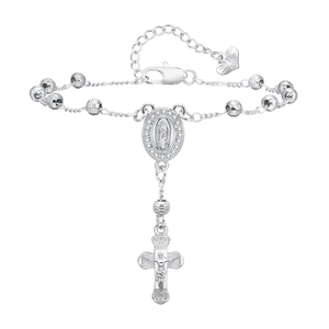 Bracelet à perles argent avec médaille de la Vierge Marie et pendentif de la croix