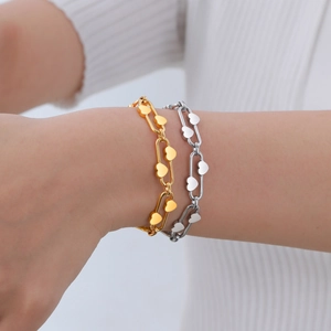 Bracelets à maillons trombone en or et argent avec pendentif cœur pour femmes