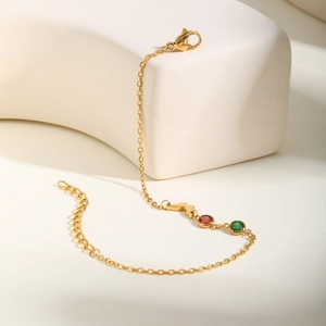 Edelstahl Schmetterling Anhänger Armband Gold Überzogene Strass Rot Grün Rund Geschliffene Edelstein Verstellbarer Schmuck Für Damen