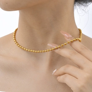 Polierte 18K vergoldete Edelstahl-Kugelkette mit 2,5 mm Perlen für Damen