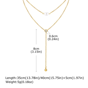 Detailed size specifications for gold double-layer Y-shaped chain necklace with zircon