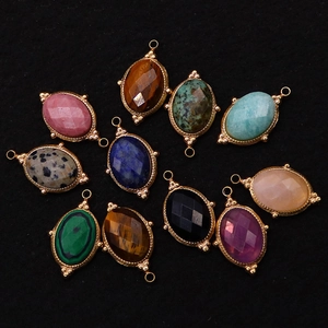 Naturstein Facettierter Ovaler Anhänger Edelstahl Vergoldet Vintage Edelstein Steckverbinder DIY Schmuckherstellung Zubehör Für Damen