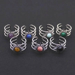 Retro sunflower silver titanium steel rings set with natural stones in various colors