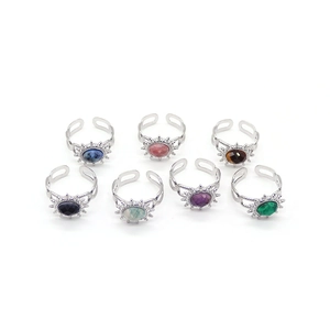 Set of vintage sunflower stainless steel rings with colorful faceted natural stones