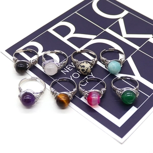 Handmade stainless steel wire wrapped rings with natural gemstones in diverse colors