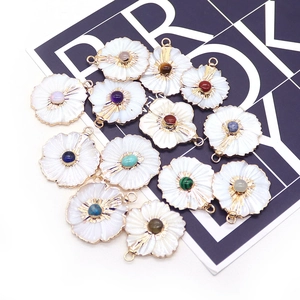 Natural peach blossom shell pendants with colorful crystal inlay and gold plating