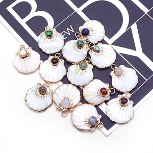 Natural shell scallop pendants with gold plating and colorful stones for DIY jewelry