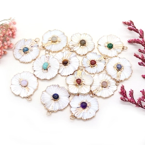 Natural freshwater shell flower pendants with gold plating and colorful gemstones