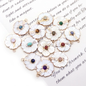 Natural freshwater shell peach blossom flower pendant with crystal inlays for DIY jewelry