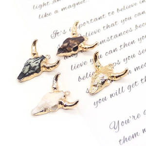 Bull head resin pendants with gold-plated edges and metal loops for DIY necklaces