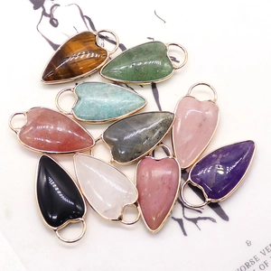 Collection of heart and teardrop natural stone pendants with gold plated metal hooks