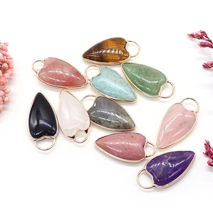 Natural gemstone heart and teardrop pendants with gold plated edges for jewelry making