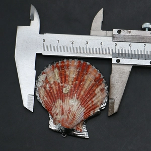 Détail d'un pendentif en coquillage naturel avec placage argent mesurant 4,6 cm de large