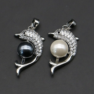 Dolfijnvormige Schelpparel Hanger Legering Met Strass Ingelegde DIY Sieraden Maken Accessoire Voor Vrouwen Kettingen