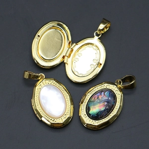 Vintage French Oval Locket Pendant Only (Without Chain) Copper Abalone Shell Mother Of Artificial Pearl For DIY Jewelry Necklace Making