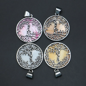 Lebensbaum Muschel Anhänger Nur Ohne Kette Vergoldet Kupfer Rund Mutter Kind Silhouette Charm Für Schmuckherstellung