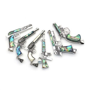 Pendentifs pistolet rétro avec incrustation de nacre d'abalone pour fabrication de bijoux