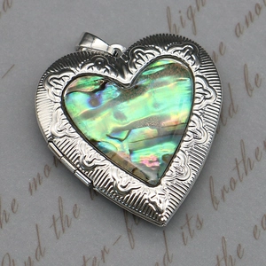 Vintage Herz Abalone Muschel Medaillon Anhänger Silber Kupfer Graviert Foto Box Für DIY Schmuckherstellung Halskette Damen Geschenk