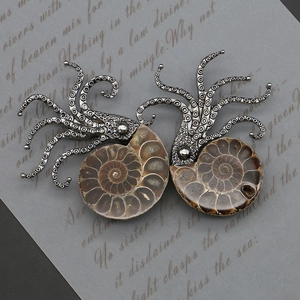 Vintage Octopus Brooch Pendant Natural Nautilus Fossil Zinc Alloy Sea Animal Shell Jewelry For Women Men Party Gift