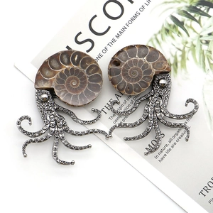 Creative octopus brooch pendant made of natural ammonite fossil and silver alloy metal