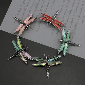 Vintage Alloy Abalone Shell Dragonfly Brooch Pin For Women Antique Silver Insect Jewelry Gift Dual Use Pendant Clothing Accs