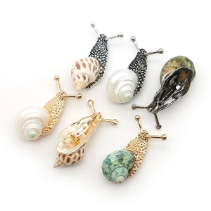Natural sea snail shell brooches in gold and antique silver finishes for DIY necklaces
