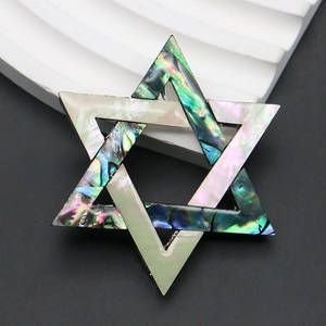 Detail van vintage hexagram broche met iriserende inleg van abalone schelp
