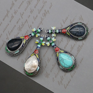 Vintage Ethno Pipa Laute Brosche Anhänger Legierung Emaille Perlmutt Türkis Inlay Schmuck Für Damen Geschenk