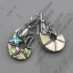Vintage Zinc Alloy Shrimp Shape Brooch Pendant With Abalone Shell Mother Of Artificial Pearl Animal Jewelry For Women Men Gift