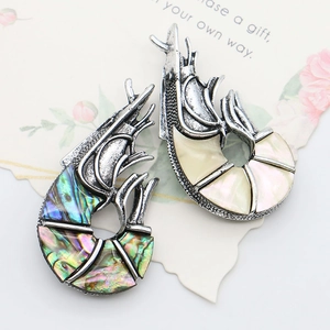 Shrimp shaped zinc alloy pendant and brooch with colorful abalone and mother of pearl shells