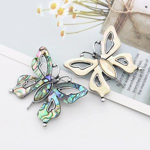 Zinc alloy butterfly pendant brooch with colorful abalone shell and hollow heart pattern