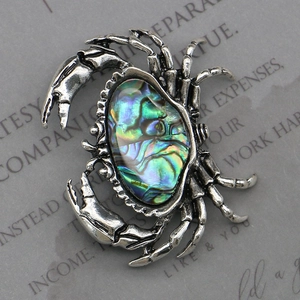 Vintage Alloy Crab Brooch With Abalone Shell Inlay Antique Silver Metal Animal Jewelry For Women Men Wedding Party Gift