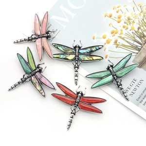 Vintage dragonfly brooch set with colorful abalone shells in various vibrant colors
