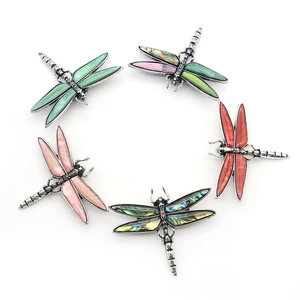 Classic dragonfly brooches with natural abalone shell wings in colorful vintage designs