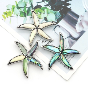 Starfish brooches with natural abalone shell inlay on artistic background magazines