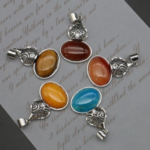 Vintage Alloy Natural Stone Gourd Pendant For DIY Necklace Making Hollow Out Pattern Agate Tiger Eye Inlaid Rhinestone Charm Jewelry Accessory