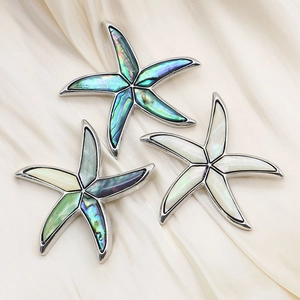 Starfish brooch with abalone shell and mother of pearl on elegant beige satin fabric