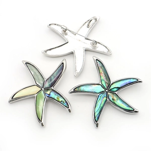 Starfish brooch pendant with colorful abalone shell mosaic in elegant metal setting